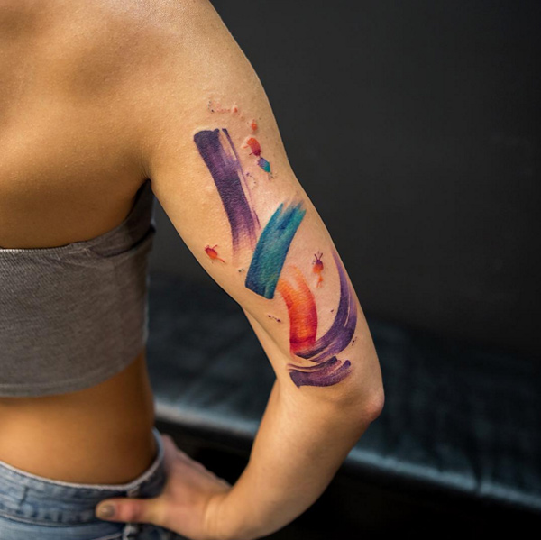 Watercolor Brush Strokes On Womans Arm Best Tattoo Design Ideas