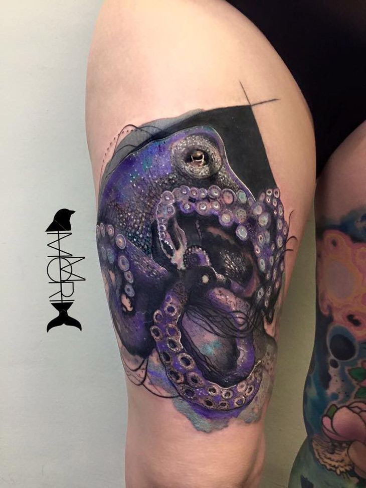 Octopus Realism On Girls Thigh Best tattoo design ideas