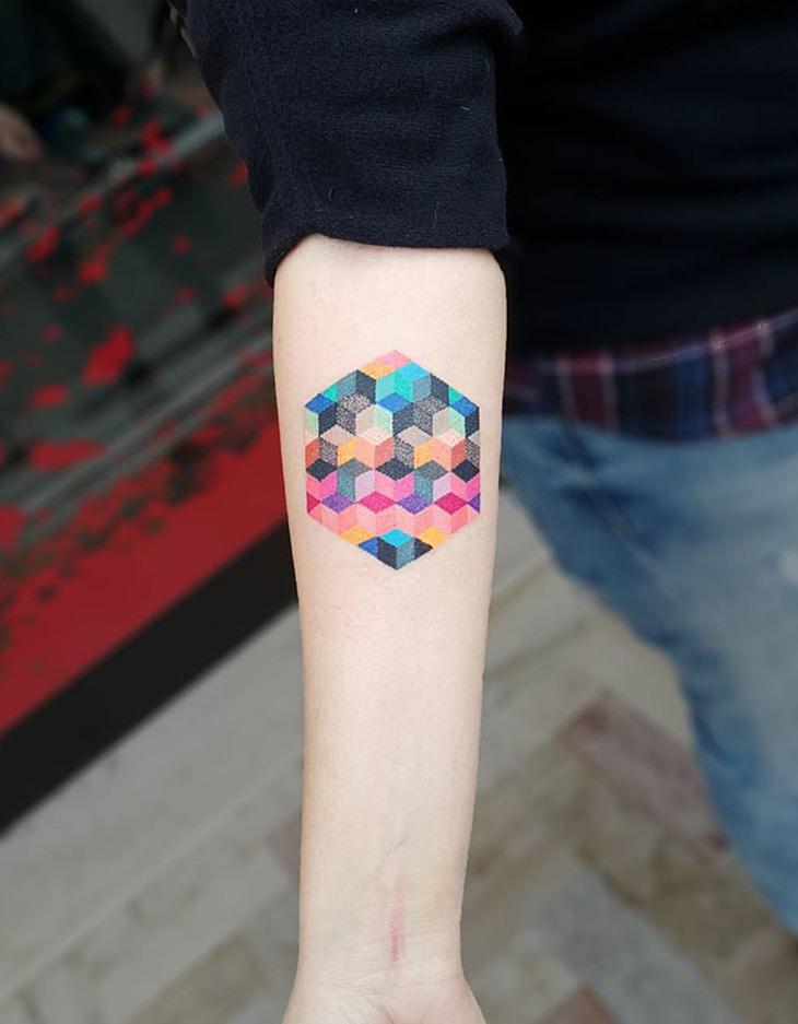 Geometric Cubes Forearm Best Tattoo Design Ideas