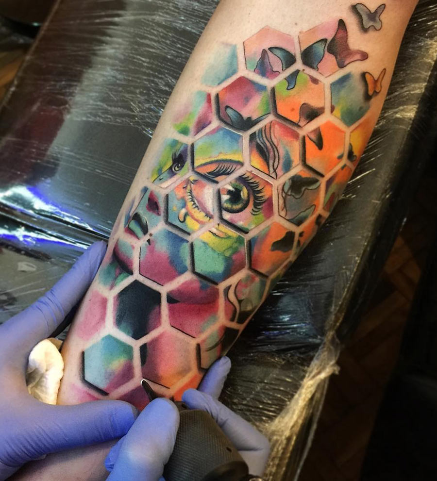 Abstract 3d Hexagonal Shapes Best Tattoo Design Ideas