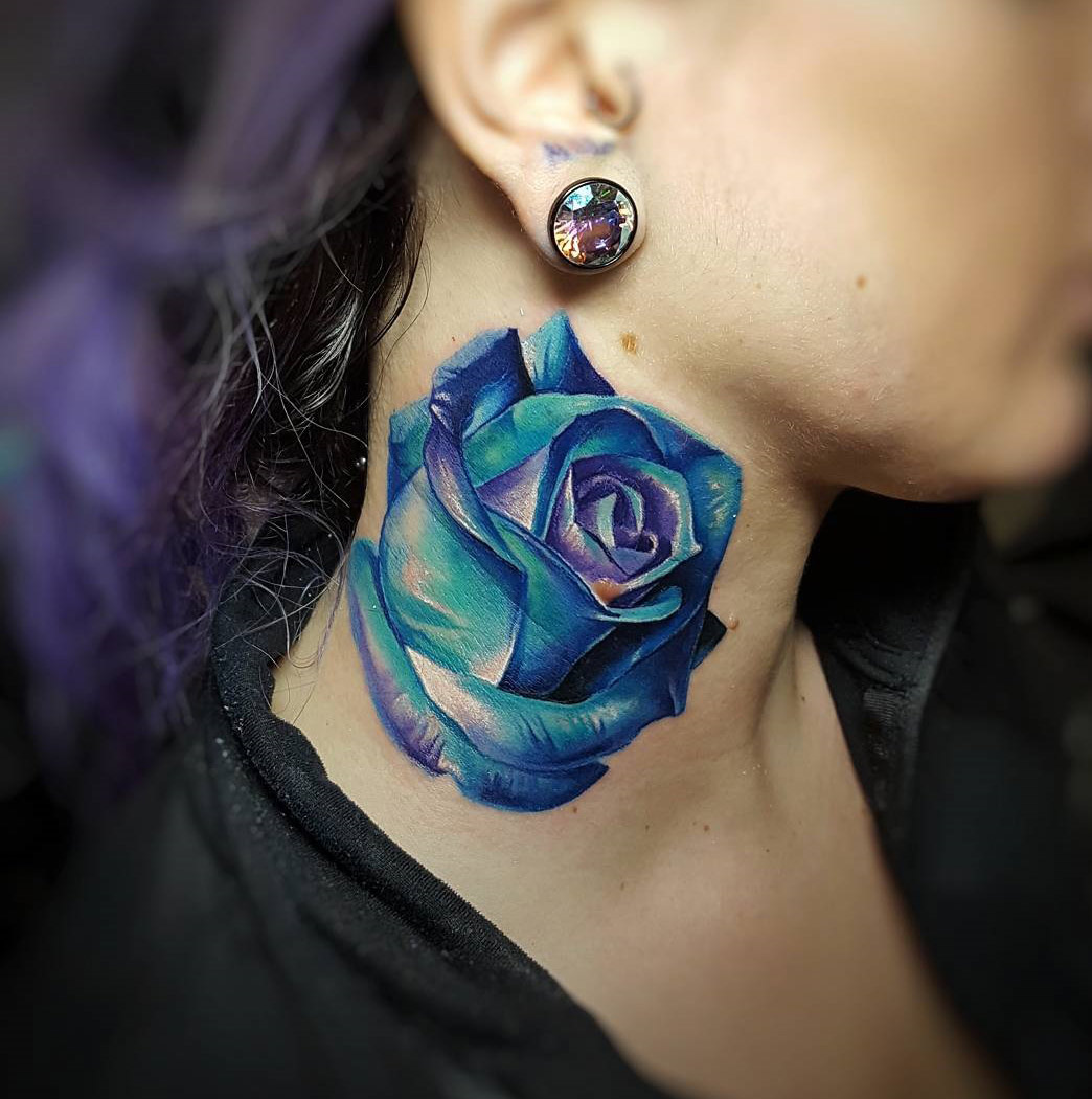 Realistic Blue Neck Rose | Best tattoo design ideas