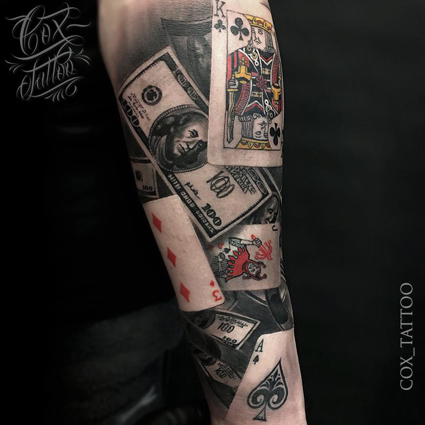 Poker Tattoo With Playing Cards & Money Best tattoo