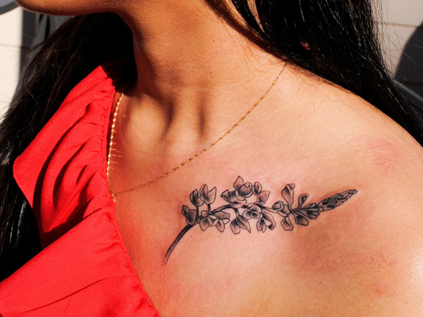 Floral Tattoo On Collarbone