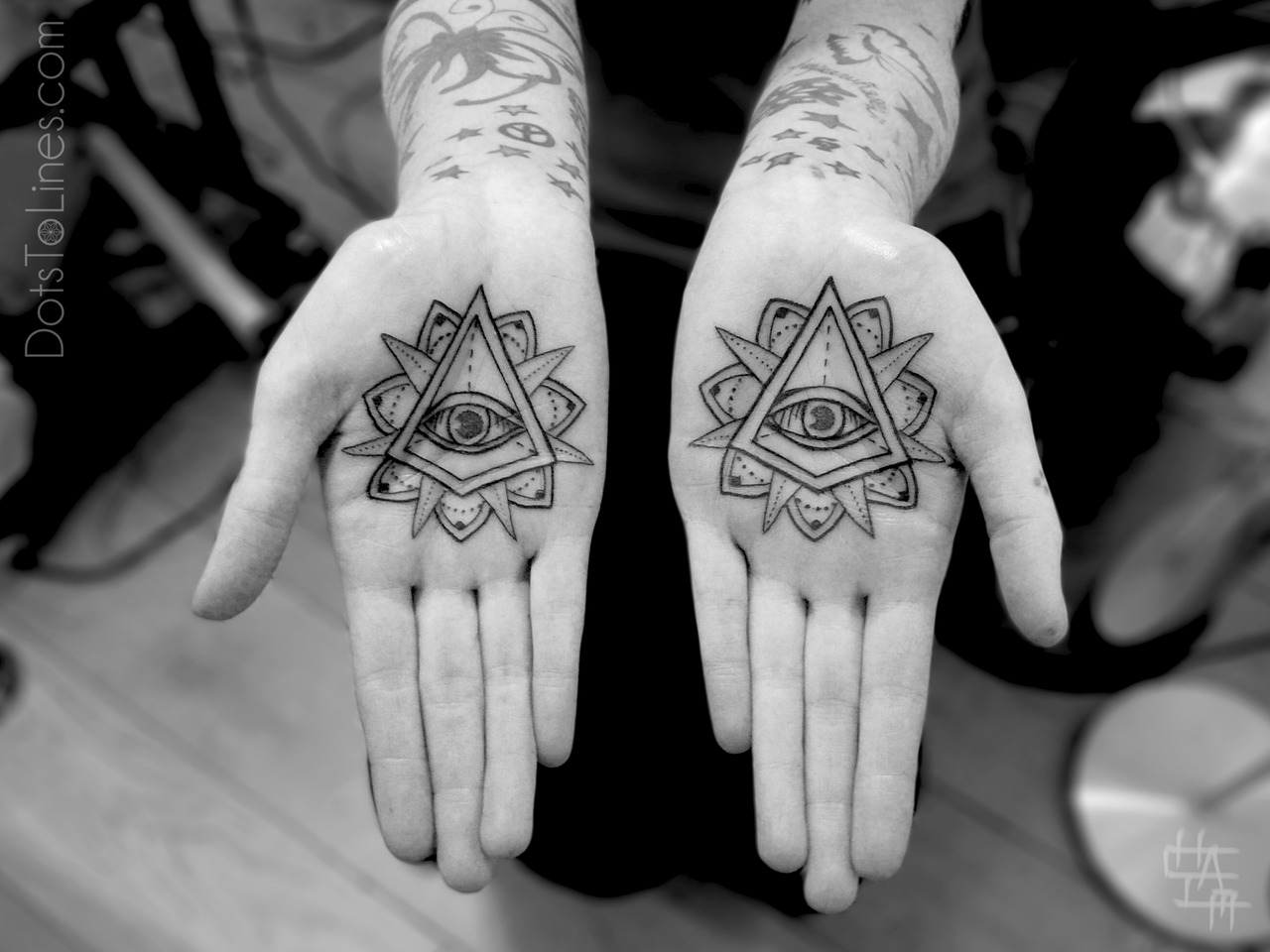 Palm With The Eye Of Providence Masonic Symbol All Seeing Eye With  Divergent Rays On Palm Black Tattoo A Symbol Of The Occult Magic Astrology  Religion Spiritualism Stock Illustration - Download Image