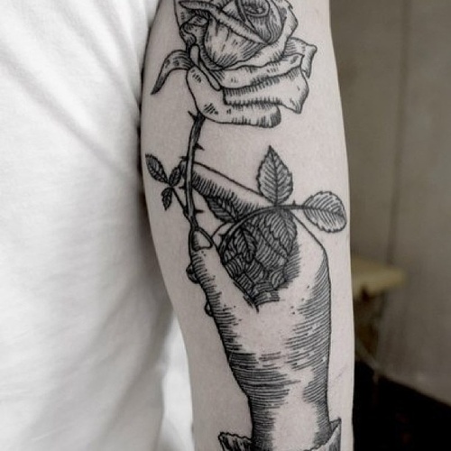 Traditional hand holding rose tattoo done by Jacob Cross sunsettattoonz  wwwsunsettattooconz  Hand tattoos Traditional tattoo Hand holding  tattoo