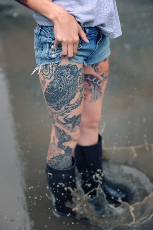 Amazing Leg Owl Tattoo