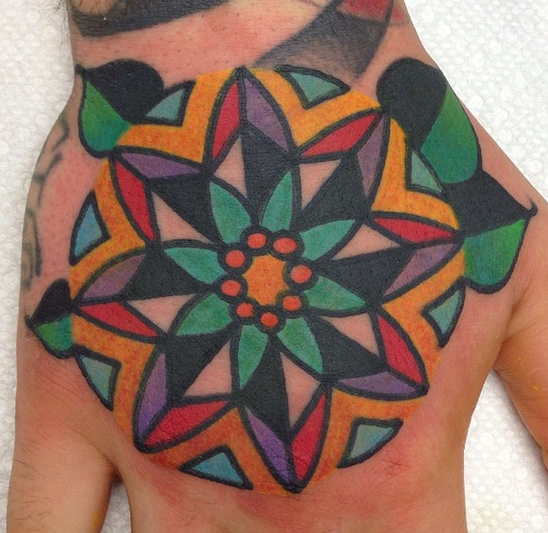 Colourful Mandala Hand Tat