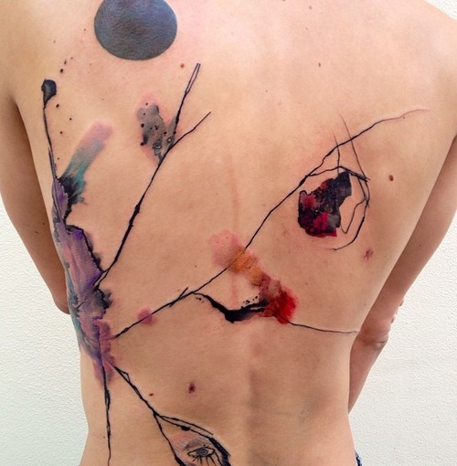 Abstract Back Watercolor Tattoo