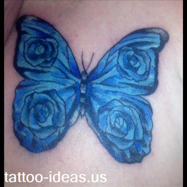 Butterfly With Roses In Blue