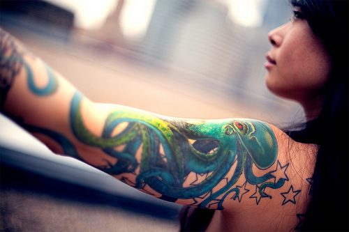 Tattoo octopus girl with 43+ Small