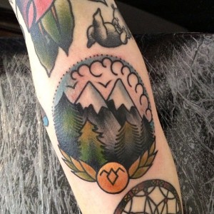 American Traditional Style Mountains Tattoos