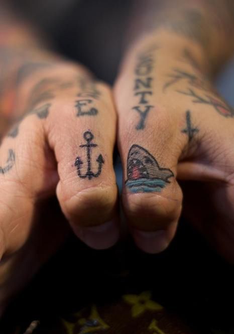 Anchor & Shark Thumb Tattoo