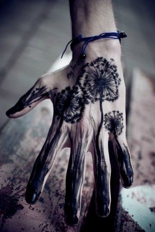 Black Dandelion Hand Tattoo