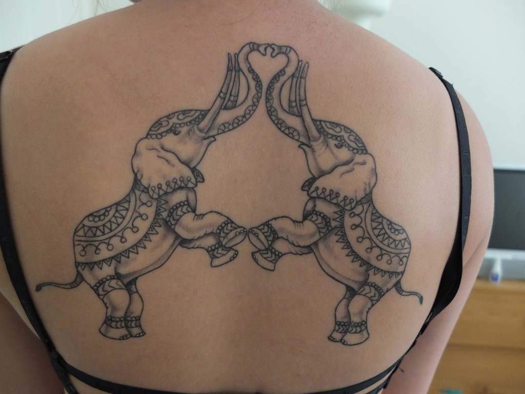 Two Elephants Back Tattoo