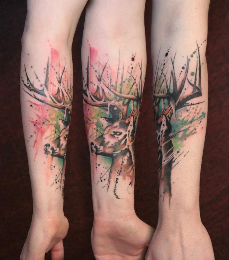 Watercolor Deer Tattoo