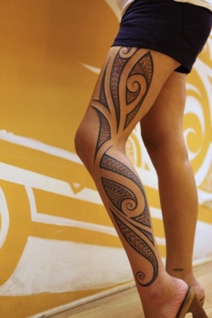 Beautiful Tribal Leg Tattoo