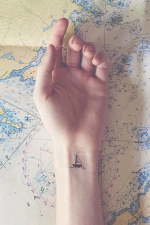 Minimal Ship Tattoo On Wrist