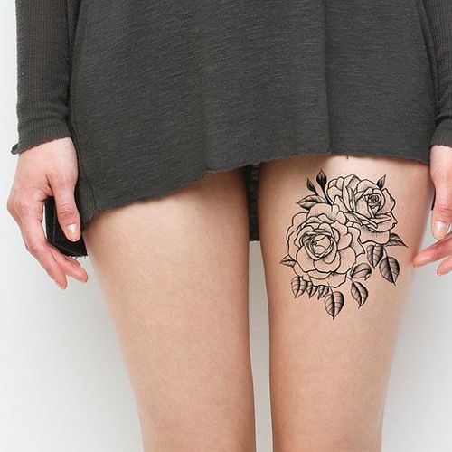 Black Rose Leg Tattoo