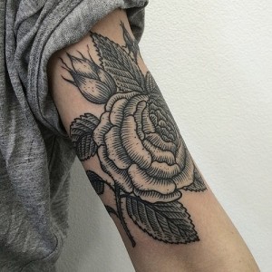 Black Rose Tattoo On Upper Arm