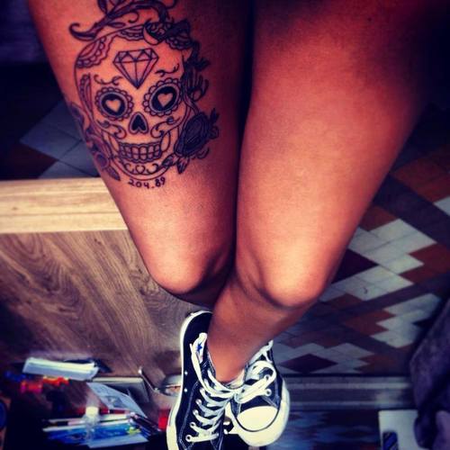 Sugar Skull Tattoo On Leg