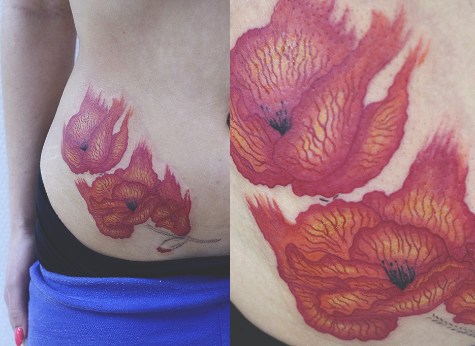 Poppies Tattoo On Belly