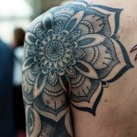 Black Mandala Shoulder And Sleeve Tattoo