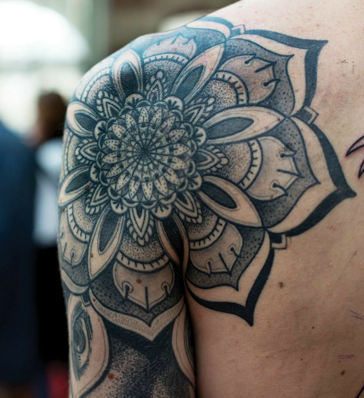 Black Mandala Shoulder And Sleeve Tattoo