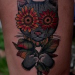 Cat With Sunflowers Done By Santu Altamirano
