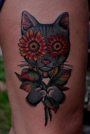 Cat With Sunflowers Done By Santu Altamirano