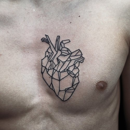 Geometric Heart Tattoo On Chest