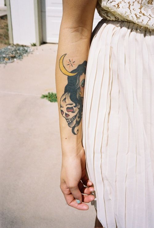 Skull And Moon Tattoo