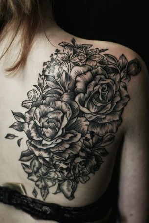 Black Floral Tattoo On Back