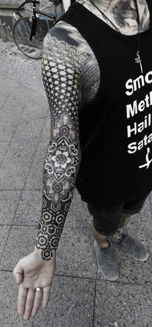 Amazing Full Arm Black Mandala Tattoo