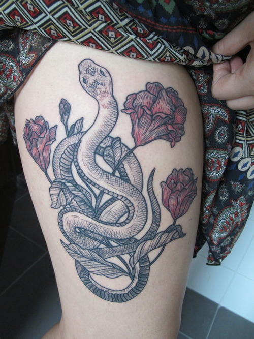 Snake And Roses Tattoo