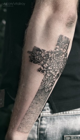 black floral cross tattoo