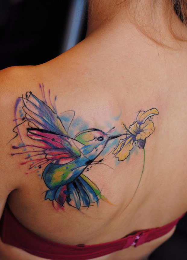 Amazing Hummingbird Watercolor Tattoo