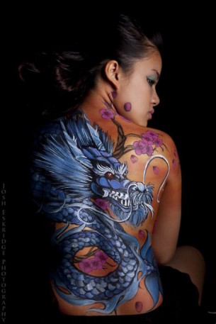 Blue Dragon Full Back Tattoo