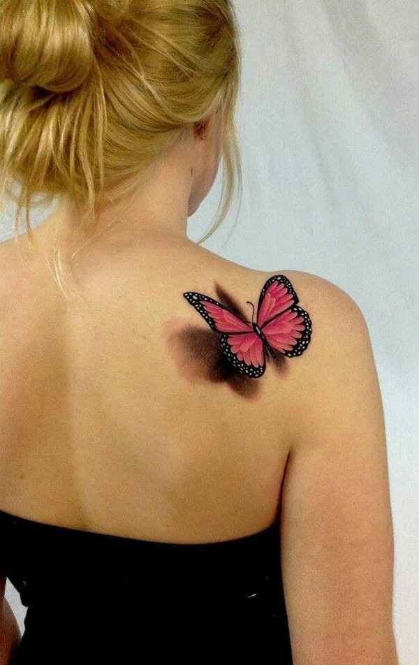 Love This 3D Butterfly Shoulder Tattoo