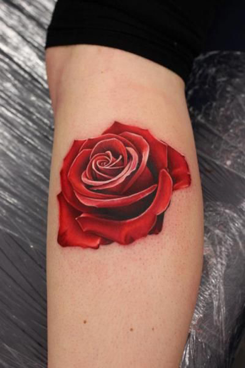 Realistic Red Rose Tattoo