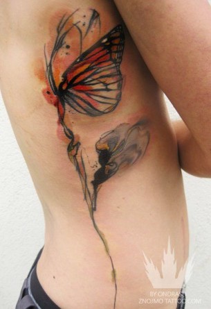 Butterfly Side Watercolor Tattoo
