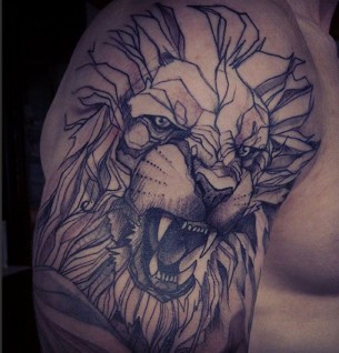 Gemoetric Lion Shoulder Tattoo