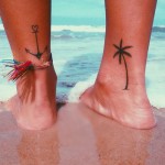 Palm Tree & Anchor Ankle Tattoos