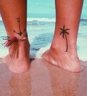 Palm Tree & Anchor Ankle Tattoos