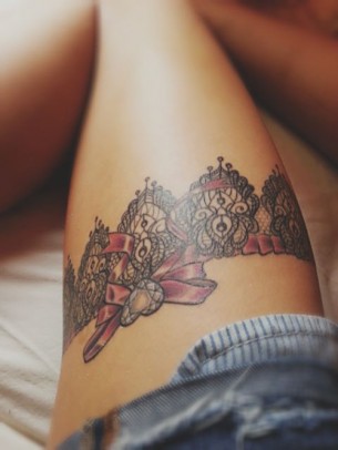 Pink & Black Garter Tattoo