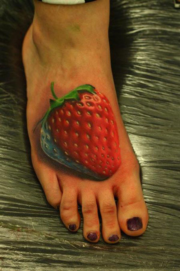 3D Strawberry Foot Tattoo