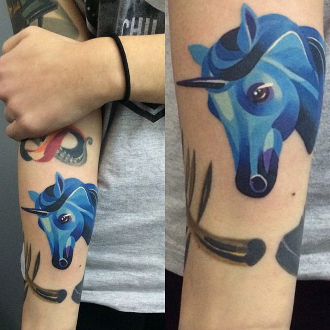 Blue Unicorn Tattoo