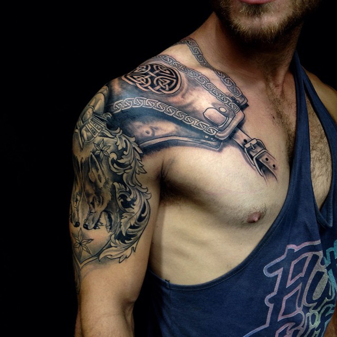 3d shoulder armor tattoo