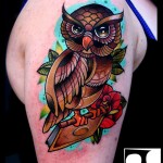 Colorful Owl Arm Tattoo