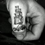 Sailing Ship Thumb Tattoo