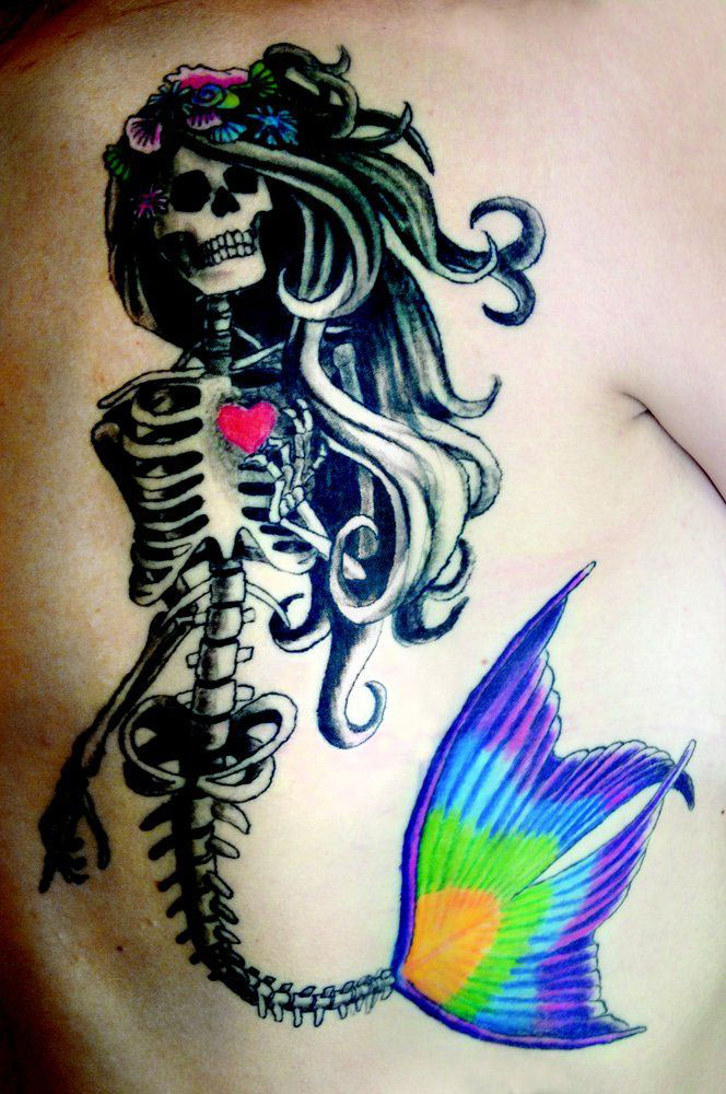 Skeletal Mermaid Tattoo
